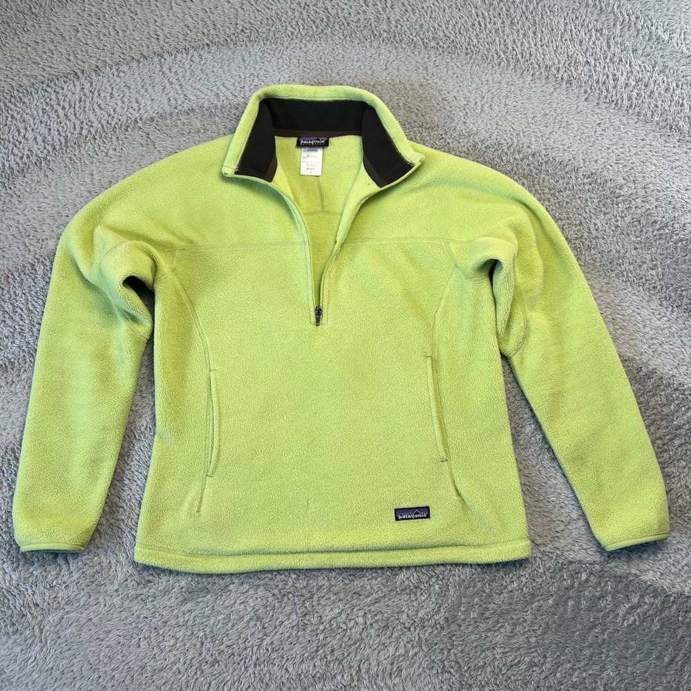 Patagonia Synchilla Fleece Pullover 1/4 Zip Lime Green Womens Large Outdoor Cozy - Picture 2 of 8